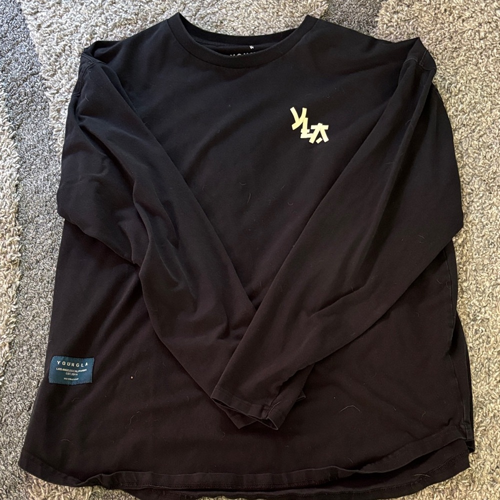 YoungLA Black Long Sleeve Tee with White Logo